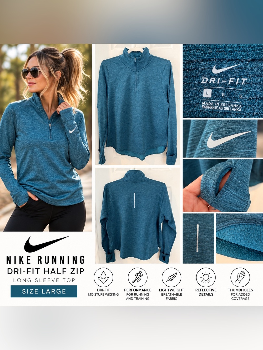Nike Running Dri-FIT Teal Blue Half Zip Long Sleeve
